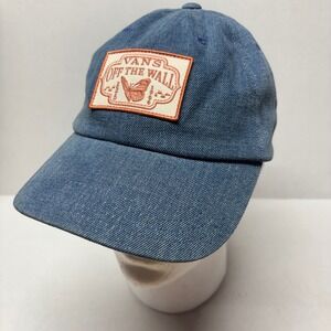 Vans Womens Ziggin Baseball Cap OS Blue Denim Butterfly Patch Off The Wall Hat